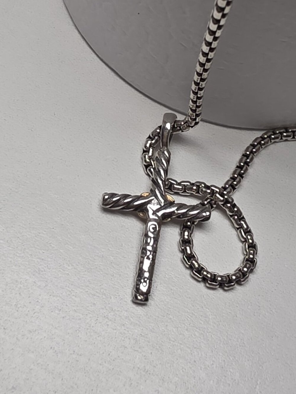 Petite X Cross Necklace Sterling Silver with 14K Yellow Gold, 24mm 16"Long - Picture 10 of 13